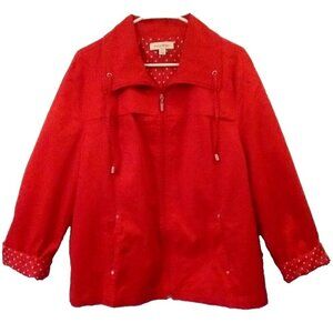 Studio Works Womens Red Cotton Stretch Zip Jacket Lined Pockets Coat - XL